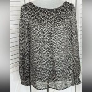 LOFT Sheer Black Print Blouse S